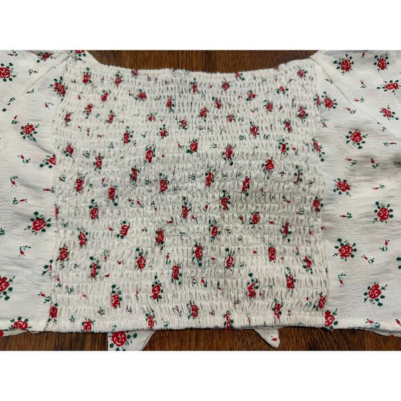 Cider Women's Floral Bubble Sleeve Knot Front Cropped Blouse White Size XL - Picture 5 of 9